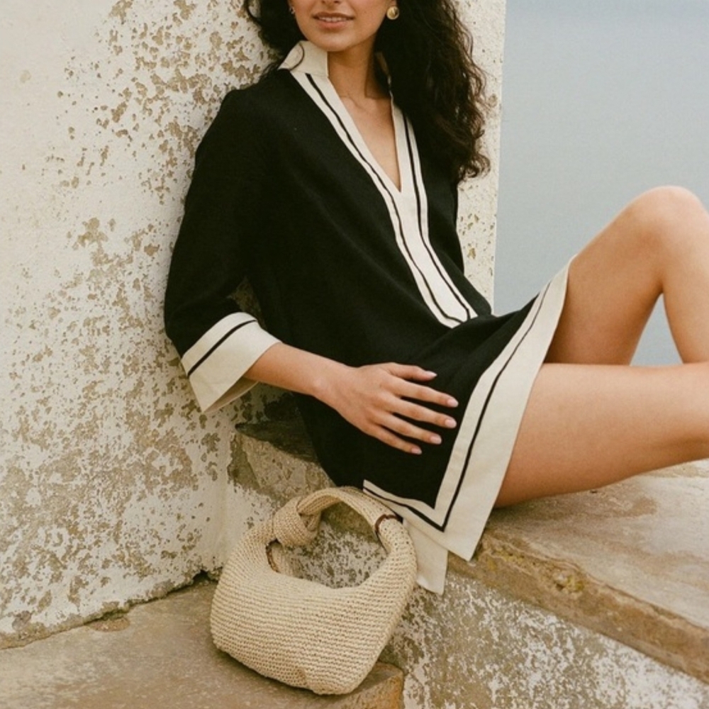 Tuckernuck Black and Cream V-Neck Dress